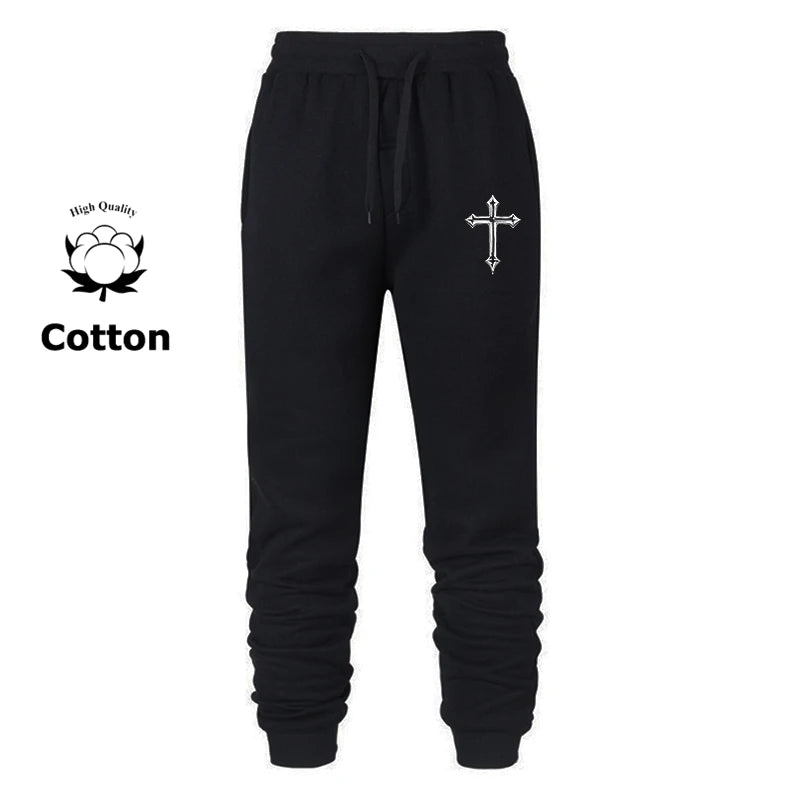 Cross Print Sweatpants for Men Christian Athletic Workout Running Joggers Trackpants Casual Comfy Cotton Blend Pants Trousers
