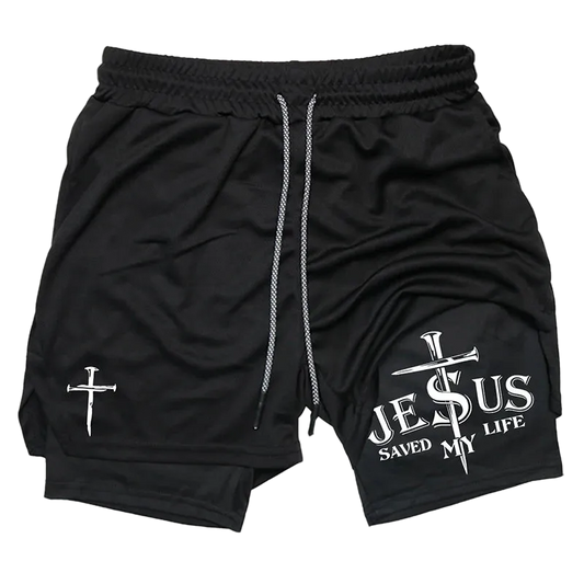 Cernith™ Jesus Saved My Life Cross Shorts