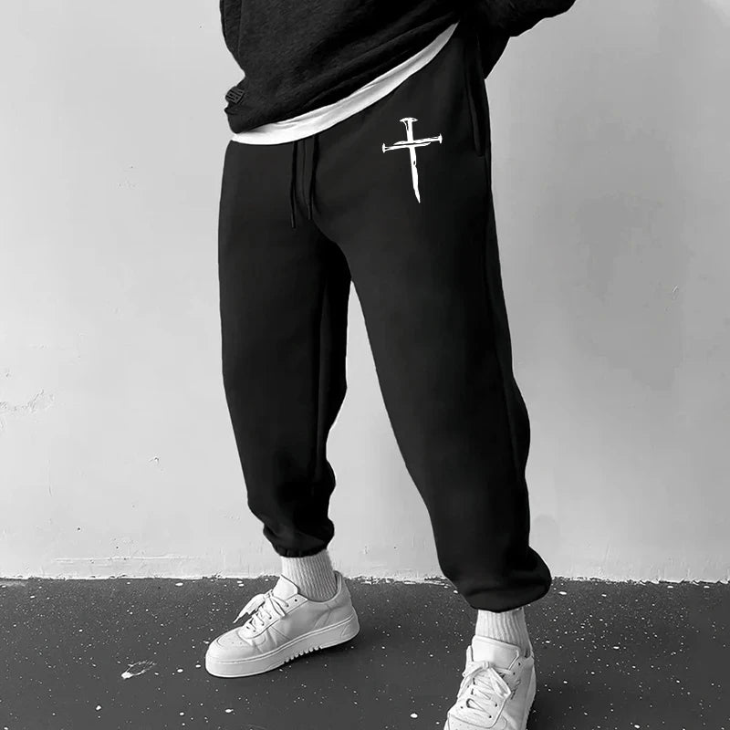 Cross Print Sweatpants for Men Christian Athletic Workout Running Joggers Trackpants Casual Comfy Cotton Blend Pants Trousers