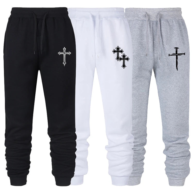 Cross Print Sweatpants for Men Christian Athletic Workout Running Joggers Trackpants Casual Comfy Cotton Blend Pants Trousers