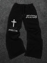Men's Jesus Bible print drawstring sweatpants with cross pattern, casual and comfortable for jogging, classic and versatile