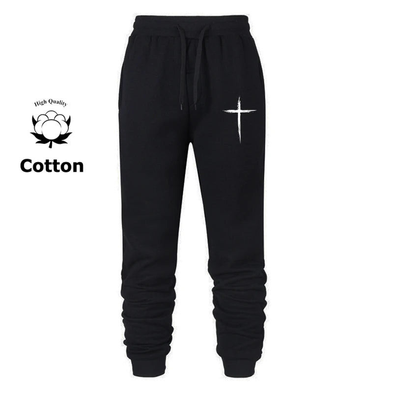 Cross Print Sweatpants for Men Christian Athletic Workout Running Joggers Trackpants Casual Comfy Cotton Blend Pants Trousers